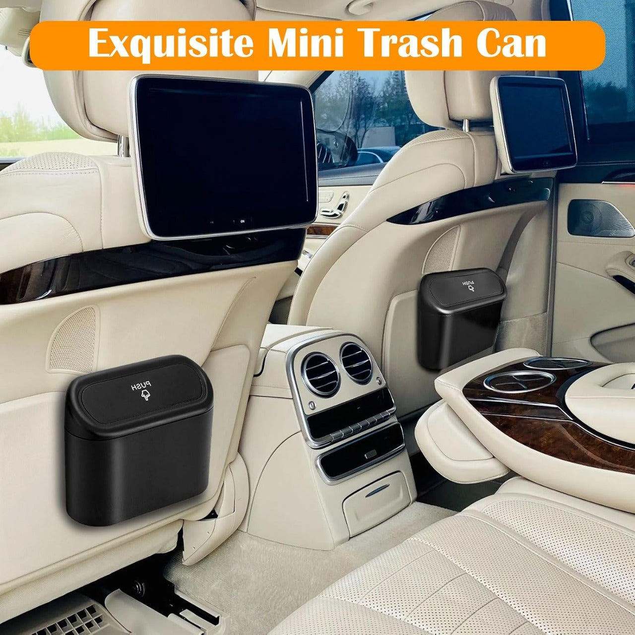 Push-In Car Trash Can lid open